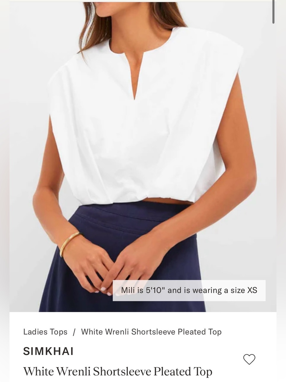 White Wrenli Shortsleeve Pleated Top